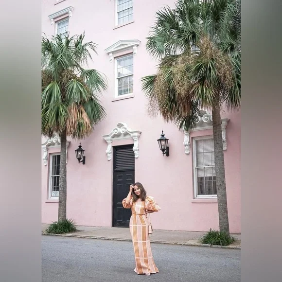 Johanna Ortiz | Dresses | Johanna Ortiz Linen Puff Sleeve Sunset Maxi Pink  Orange Mustard Striped Dress Xs | Poshmark
